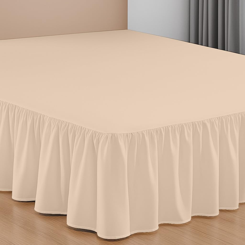 SGI bedding 12 Inch Drop Ruffled Bed Skirt King Size - Classic Gathered Styling, Platform Style Dust Ruffle with Secure Fit, Split Corners, Wrinkle-Resistant Microfiber - Beige