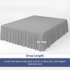 Queen Size Ruffled Bed Skirt - 21 Inch Drop Dust Ruffle Bedskirt with Split Corners, Easy Fit Platform Design Bed Skirts, Three-Sided Coverage, Microfiber Bedskirts, Light Grey