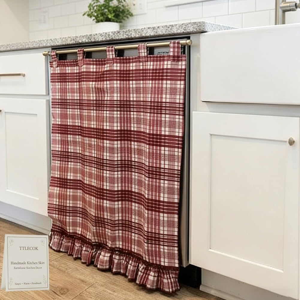 Handmade Dishwasher Skirt, Oven Skirt Curtain Cover, Decorative Cabinet Dish Washer Hidden Curtains, for Dishwashers Under Kitchen Sinks and Washing Machines, Farmhouse Rustic Decor(Yellow)