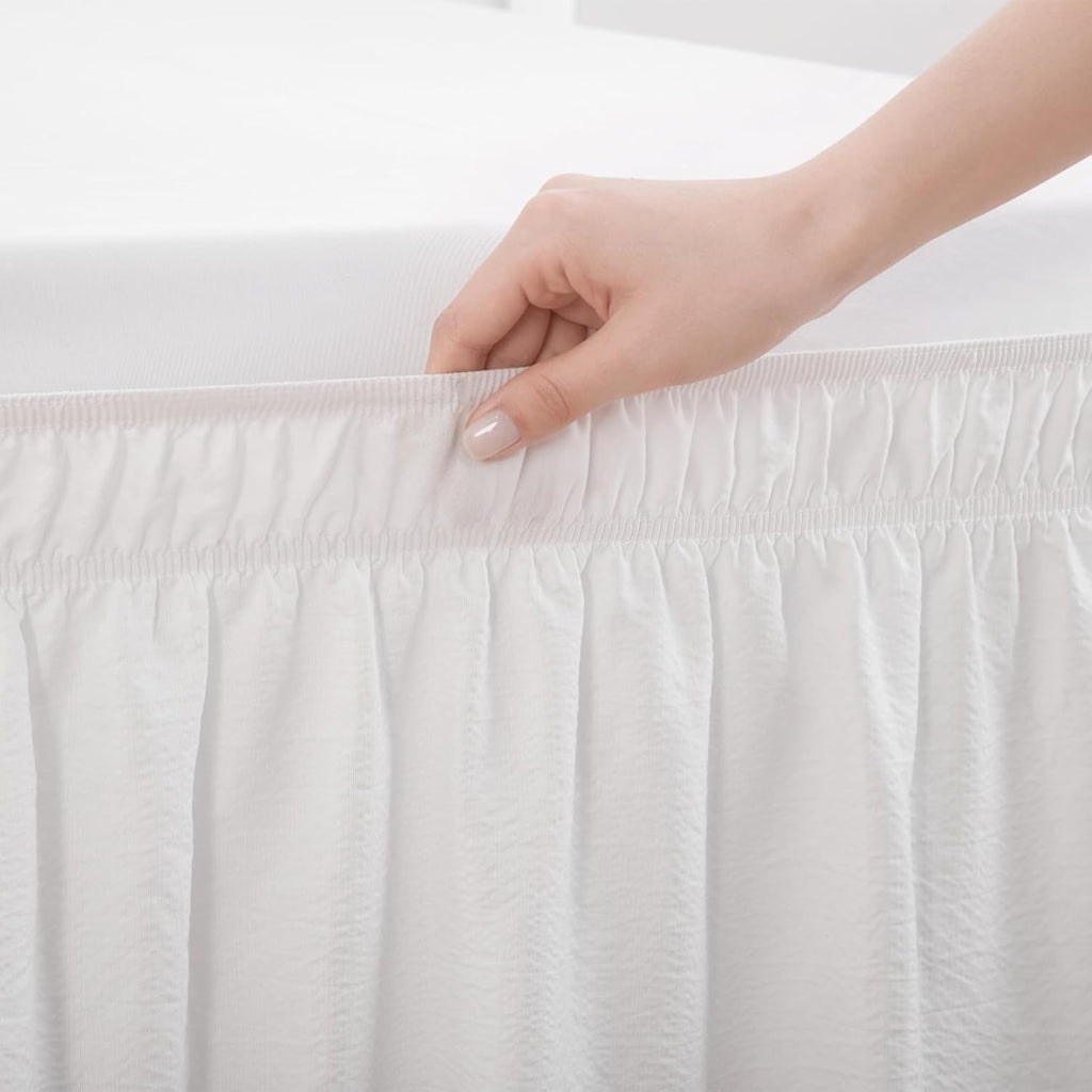 RIMELA Dorm College Bed Skirt Twin XL 36 Inch Drop, No-Slip Elastic Wrap Around Dust Ruffle, Soft Cotton-Like Fabric, Hides Under Bed Storage, Easy Install Machine Washable White