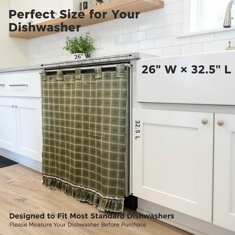 Handmade Dishwasher Skirt, Oven Skirt Curtain Cover, Decorative Cabinet Dish Washer Hidden Curtains, for Dishwashers Under Kitchen Sinks and Washing Machines, Farmhouse Rustic Decor(Yellow)