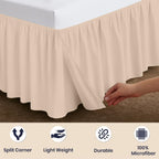 SGI bedding 12 Inch Drop Ruffled Bed Skirt King Size - Classic Gathered Styling, Platform Style Dust Ruffle with Secure Fit, Split Corners, Wrinkle-Resistant Microfiber - Beige