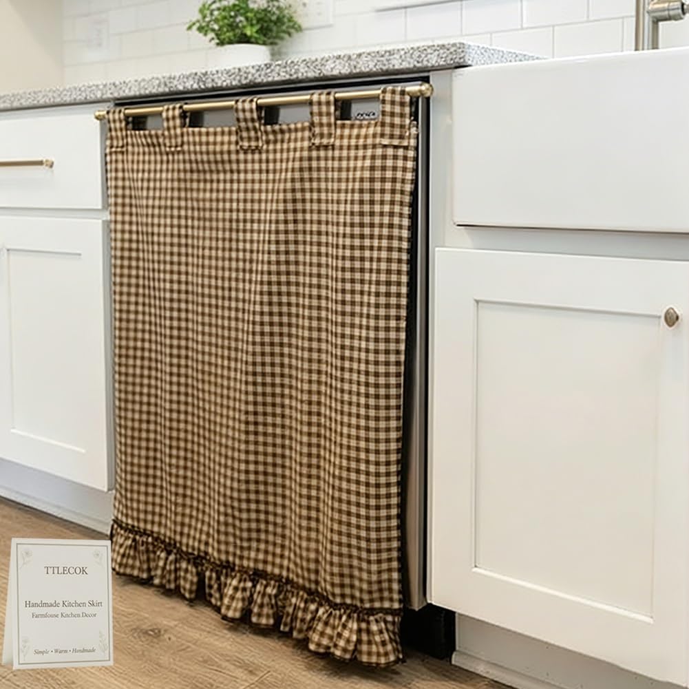Handmade Dishwasher Skirt, Oven Skirt Curtain Cover, Decorative Cabinet Dish Washer Hidden Curtains, for Dishwashers Under Kitchen Sinks and Washing Machines, Farmhouse Rustic Decor(Yellow)