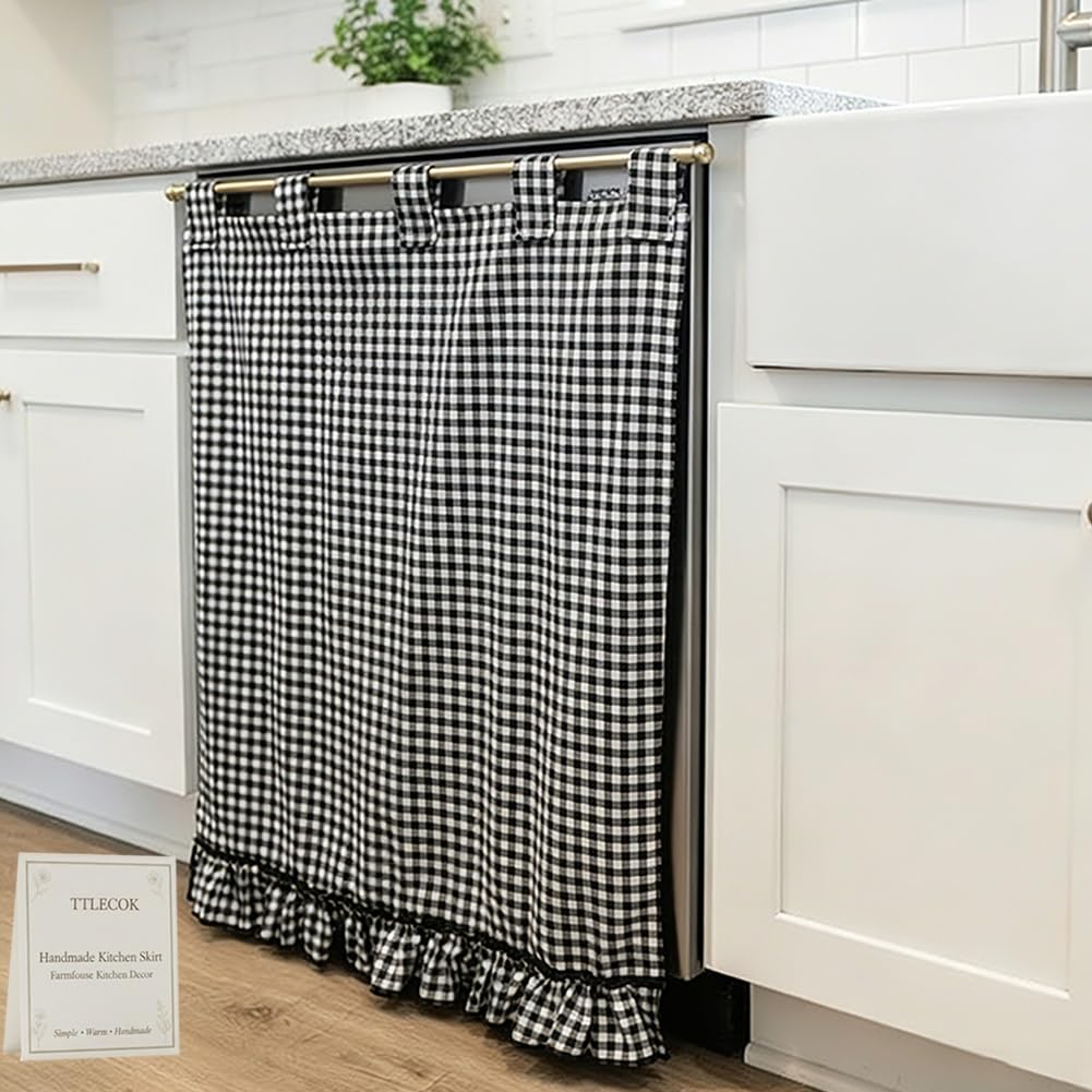 Handmade Dishwasher Skirt, Oven Skirt Curtain Cover, Decorative Cabinet Dish Washer Hidden Curtains, for Dishwashers Under Kitchen Sinks and Washing Machines, Farmhouse Rustic Decor(Yellow)