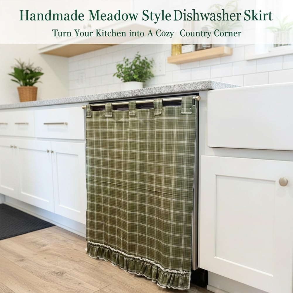 Handmade Dishwasher Skirt, Oven Skirt Curtain Cover, Decorative Cabinet Dish Washer Hidden Curtains, for Dishwashers Under Kitchen Sinks and Washing Machines, Farmhouse Rustic Decor(Yellow)
