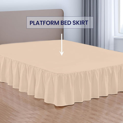 SGI bedding 12 Inch Drop Ruffled Bed Skirt King Size - Classic Gathered Styling, Platform Style Dust Ruffle with Secure Fit, Split Corners, Wrinkle-Resistant Microfiber - Beige