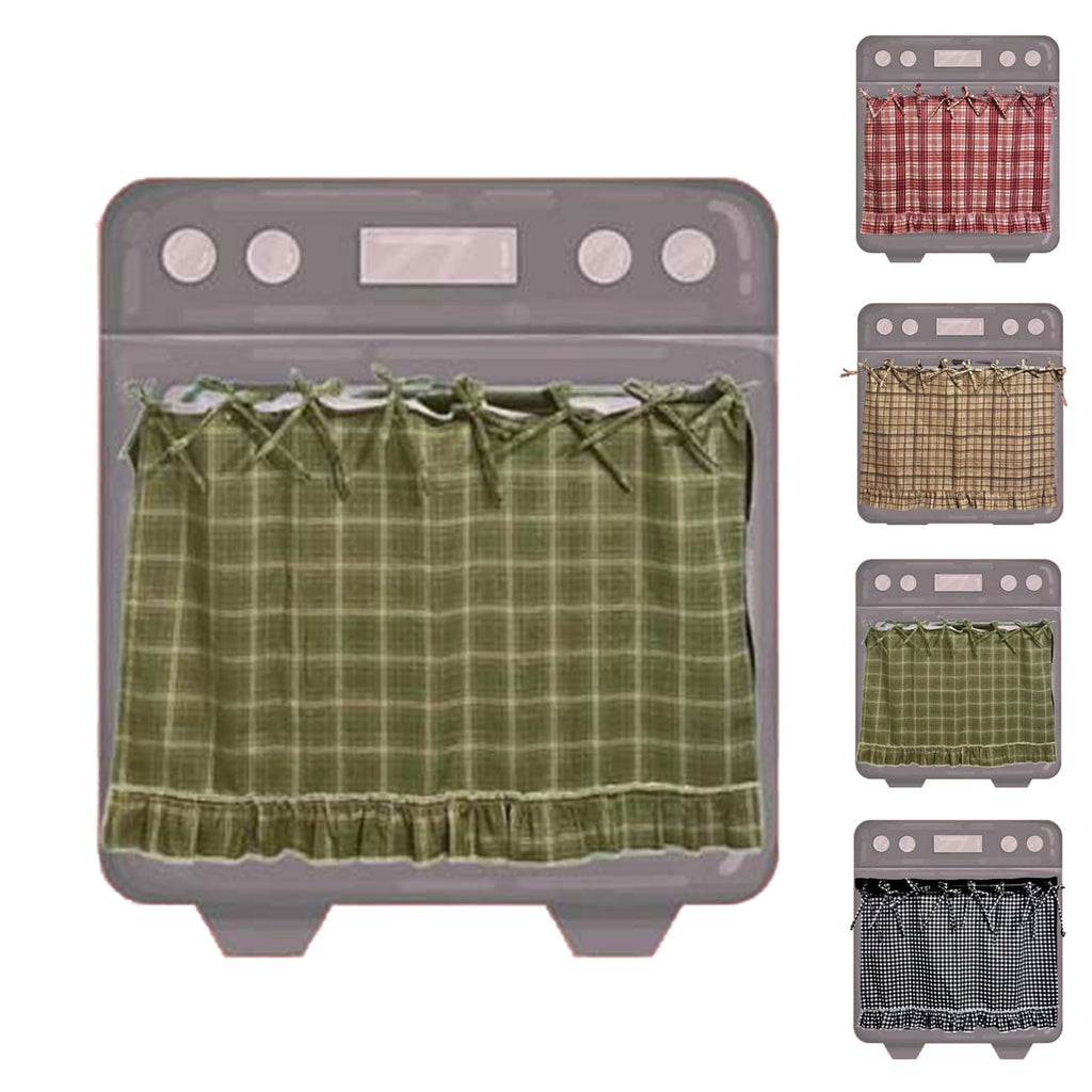 Handmade Oven Skirts for Door, Kitchen Oven Curtain with Ties, Tabs & Ruffled Trim, Heat-Safe Farmhouse Kitchen Décor for Oven, Dishwasher, Washing Machine (Cherry)
