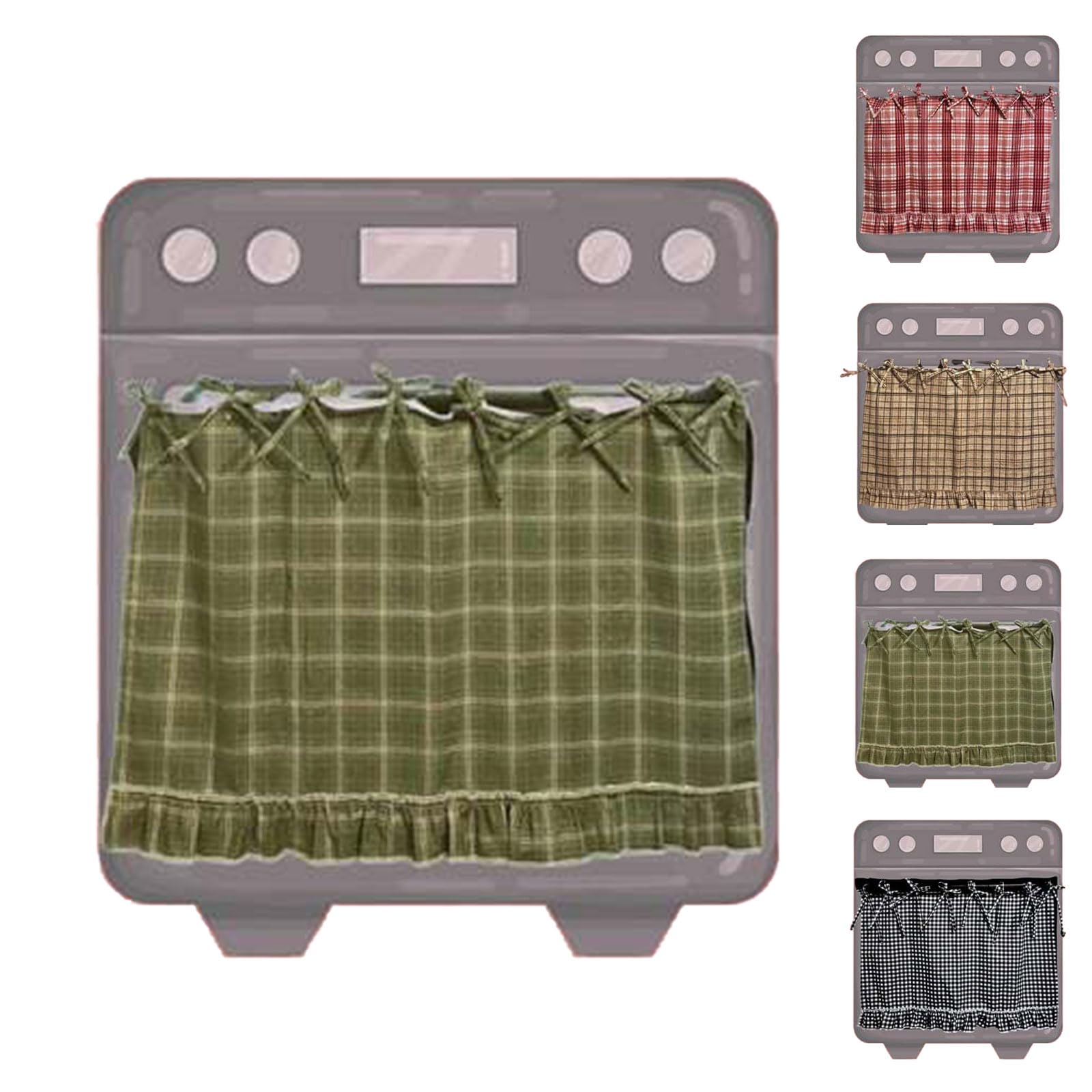 Handmade Oven Skirts for Door, Kitchen Oven Curtain with Ties, Tabs & Ruffled Trim, Heat-Safe Farmhouse Kitchen Décor for Oven, Dishwasher, Washing Machine (Cherry)