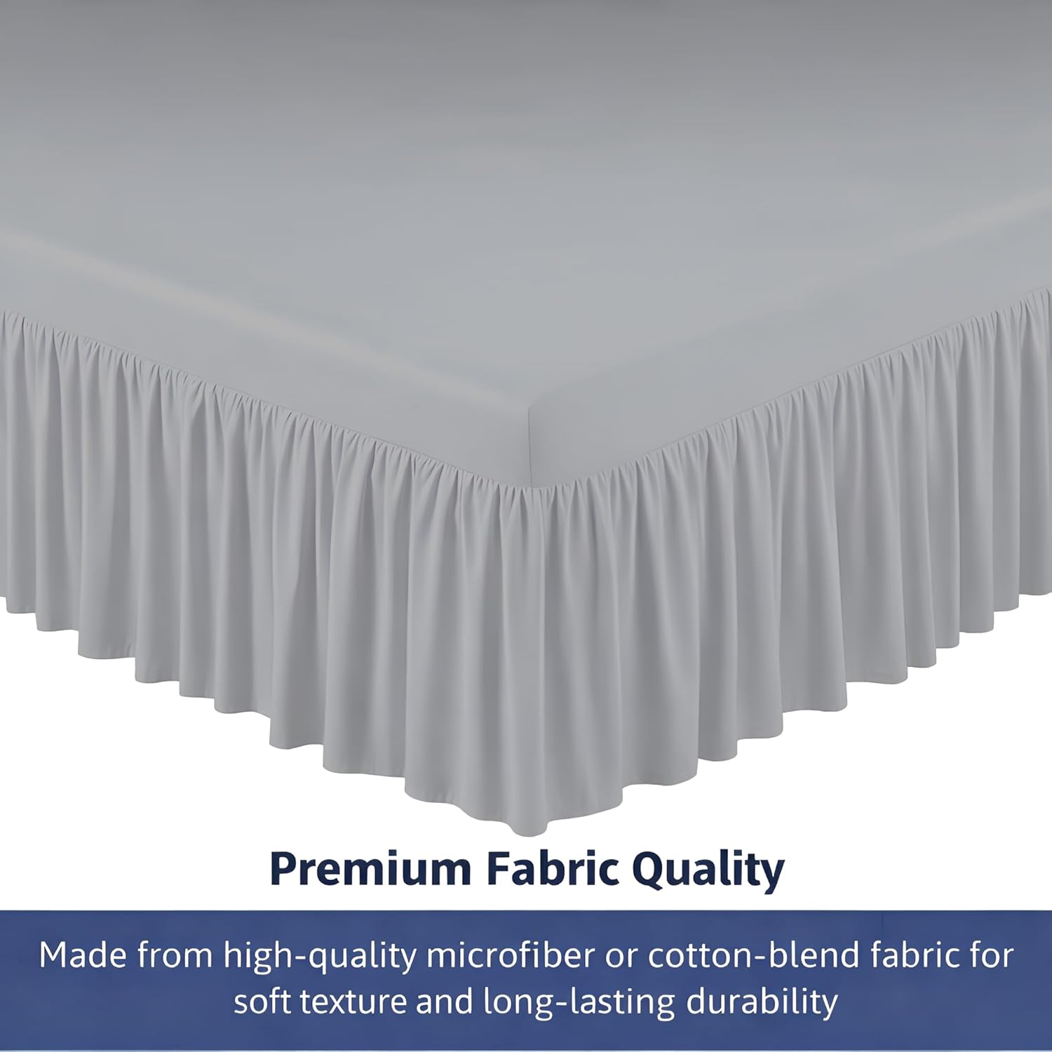 Queen Size Ruffled Bed Skirt - 21 Inch Drop Dust Ruffle Bedskirt with Split Corners, Easy Fit Platform Design Bed Skirts, Three-Sided Coverage, Microfiber Bedskirts, Light Grey