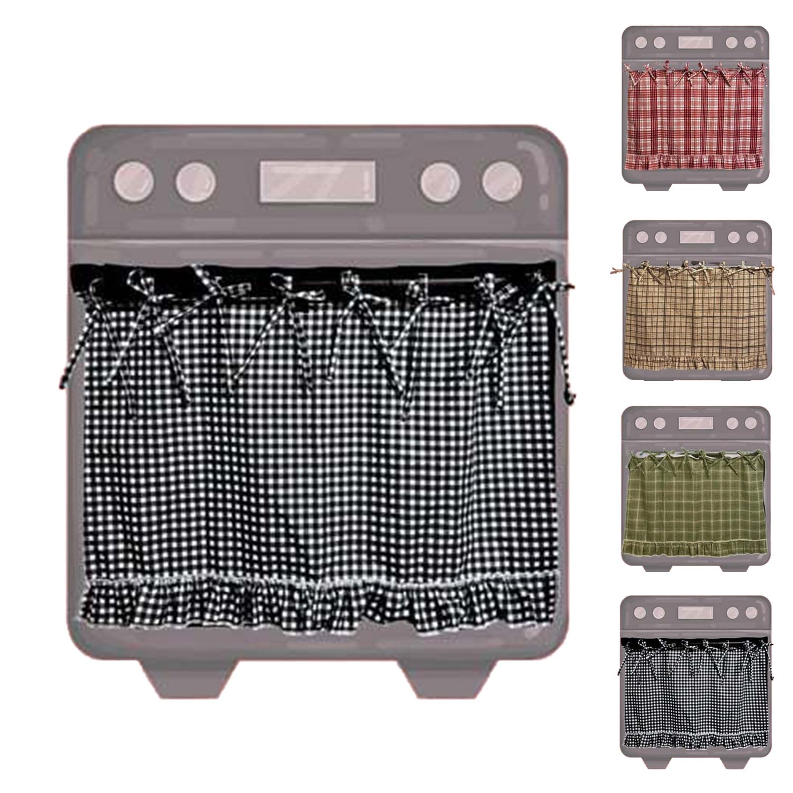 Handmade Oven Skirts for Door, Kitchen Oven Curtain with Ties, Tabs & Ruffled Trim, Heat-Safe Farmhouse Kitchen Décor for Oven, Dishwasher, Washing Machine (Cherry)