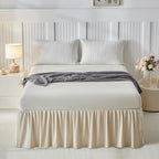 Uozzi Bedding Bed Skirt King Size Three Fabric Sides Elastic Dust Ruffled Bed Skirt with Split Corners, Full Ruffles Bed Skirts 18 Inch Drop with Platform, 18'' King Cream White
