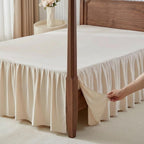 Uozzi Bedding Bed Skirt King Size Three Fabric Sides Elastic Dust Ruffled Bed Skirt with Split Corners, Full Ruffles Bed Skirts 18 Inch Drop with Platform, 18'' King Cream White
