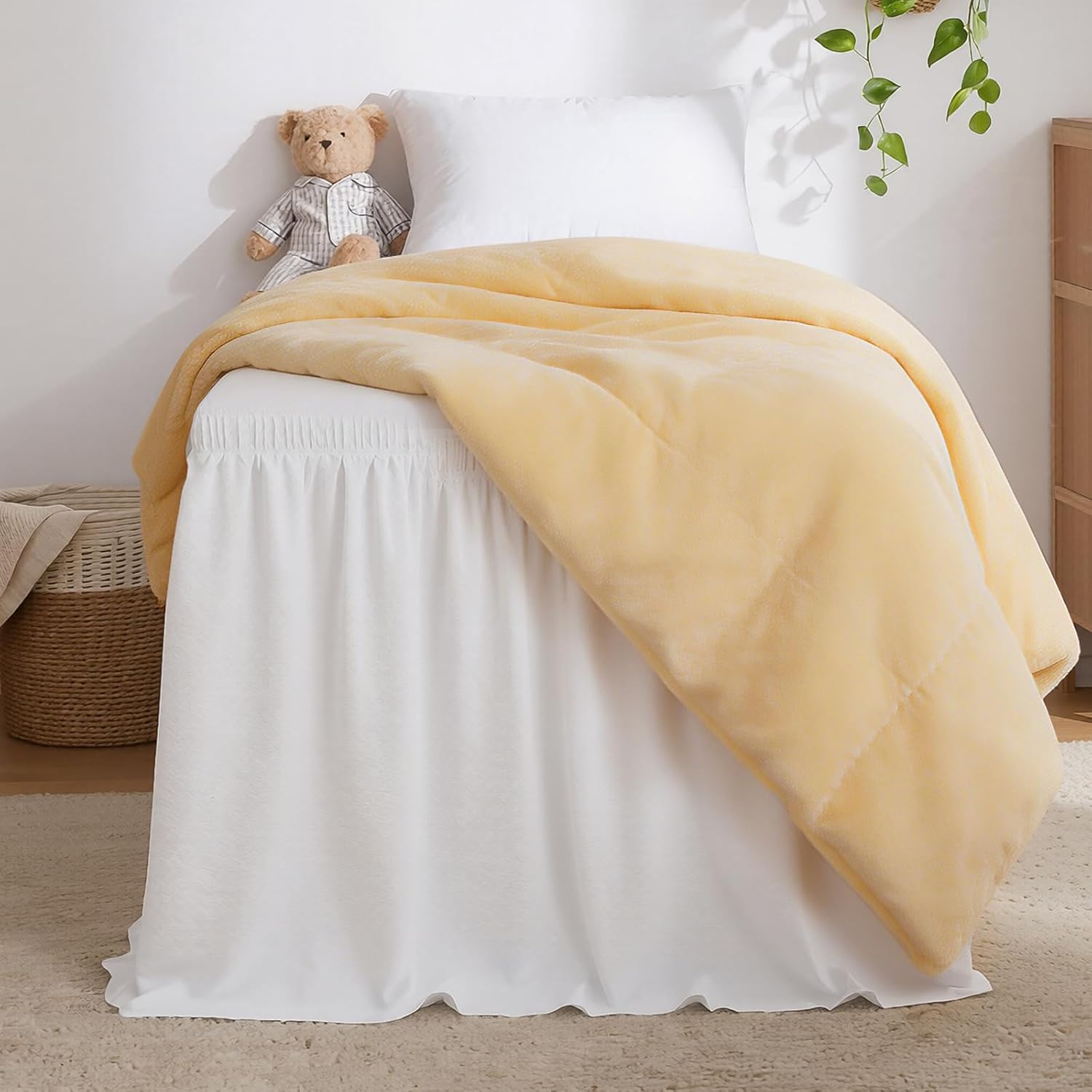 RIMELA Dorm College Bed Skirt Twin XL 36 Inch Drop, No-Slip Elastic Wrap Around Dust Ruffle, Soft Cotton-Like Fabric, Hides Under Bed Storage, Easy Install Machine Washable White