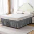 Wrap Around King/Cal King Bed Skirt 16" Drop, Black & White Gingham, 100% Washed Cotton, No-Lift Easy Install, Non-Slip Straps, Farmhouse Style