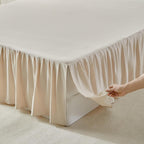 Uozzi Bedding Bed Skirt King Size Three Fabric Sides Elastic Dust Ruffled Bed Skirt with Split Corners, Full Ruffles Bed Skirts 18 Inch Drop with Platform, 18'' King Cream White