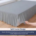 Queen Size Ruffled Bed Skirt - 21 Inch Drop Dust Ruffle Bedskirt with Split Corners, Easy Fit Platform Design Bed Skirts, Three-Sided Coverage, Microfiber Bedskirts, Light Grey