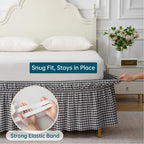 Wrap Around King/Cal King Bed Skirt 16" Drop, Black & White Gingham, 100% Washed Cotton, No-Lift Easy Install, Non-Slip Straps, Farmhouse Style