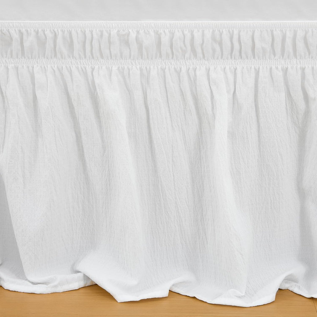 RIMELA Dorm College Bed Skirt Twin XL 36 Inch Drop, No-Slip Elastic Wrap Around Dust Ruffle, Soft Cotton-Like Fabric, Hides Under Bed Storage, Easy Install Machine Washable White