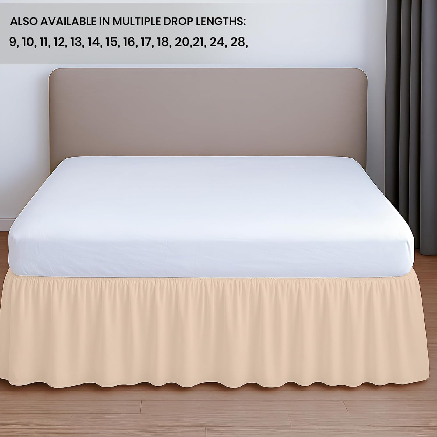 SGI bedding 12 Inch Drop Ruffled Bed Skirt King Size - Classic Gathered Styling, Platform Style Dust Ruffle with Secure Fit, Split Corners, Wrinkle-Resistant Microfiber - Beige