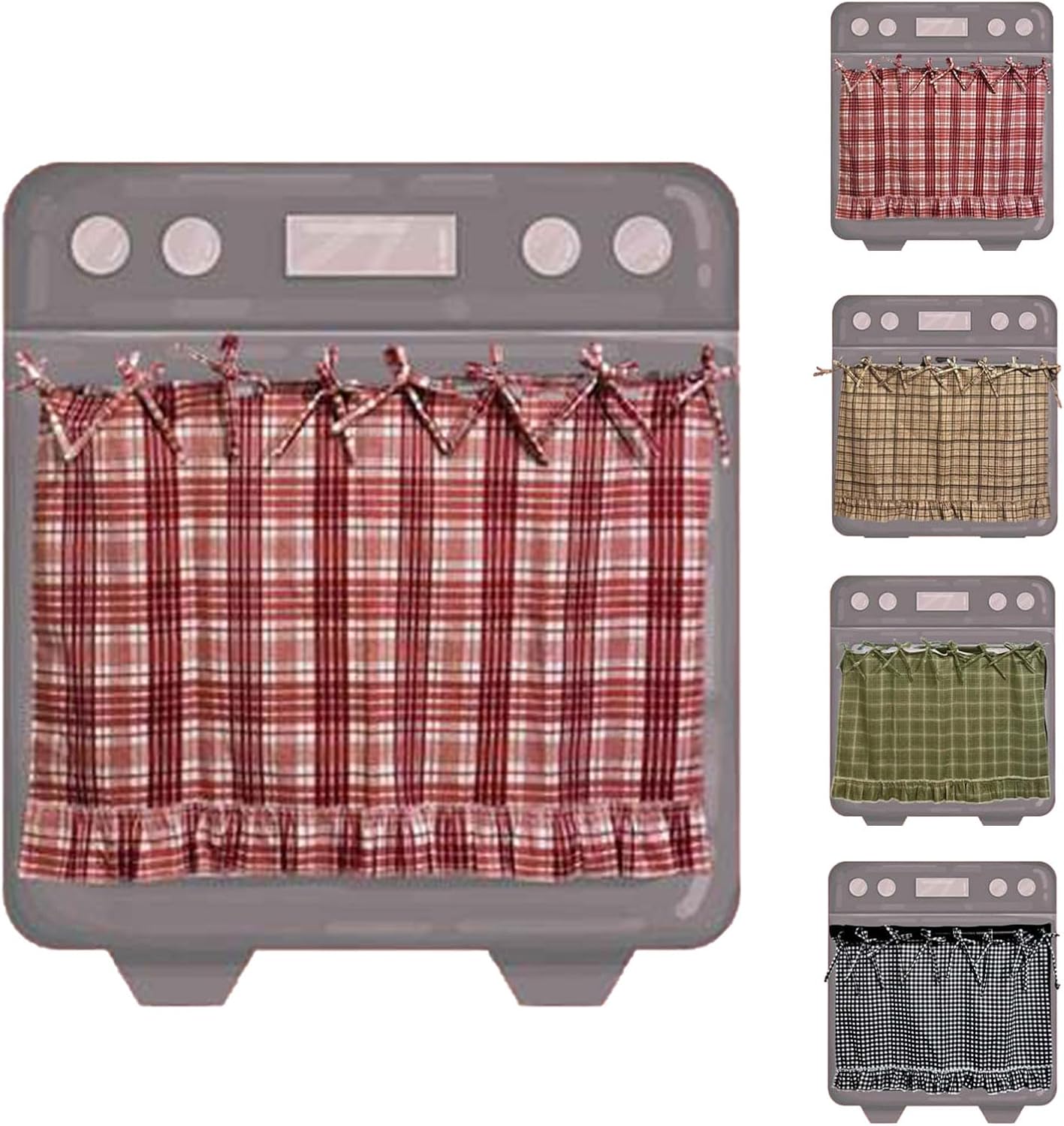 Handmade Oven Skirts for Door, Kitchen Oven Curtain with Ties, Tabs & Ruffled Trim, Heat-Safe Farmhouse Kitchen Décor for Oven, Dishwasher, Washing Machine (Cherry)