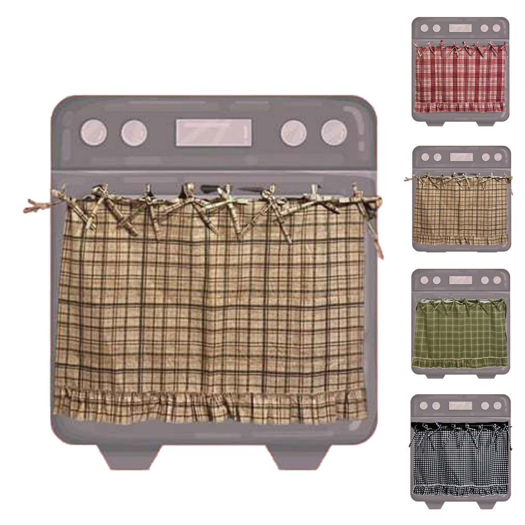 Handmade Oven Skirts for Door, Kitchen Oven Curtain with Ties, Tabs & Ruffled Trim, Heat-Safe Farmhouse Kitchen Décor for Oven, Dishwasher, Washing Machine (Cherry)