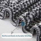 Wrap Around King/Cal King Bed Skirt 16" Drop, Black & White Gingham, 100% Washed Cotton, No-Lift Easy Install, Non-Slip Straps, Farmhouse Style