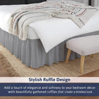 Queen Size Ruffled Bed Skirt - 21 Inch Drop Dust Ruffle Bedskirt with Split Corners, Easy Fit Platform Design Bed Skirts, Three-Sided Coverage, Microfiber Bedskirts, Light Grey