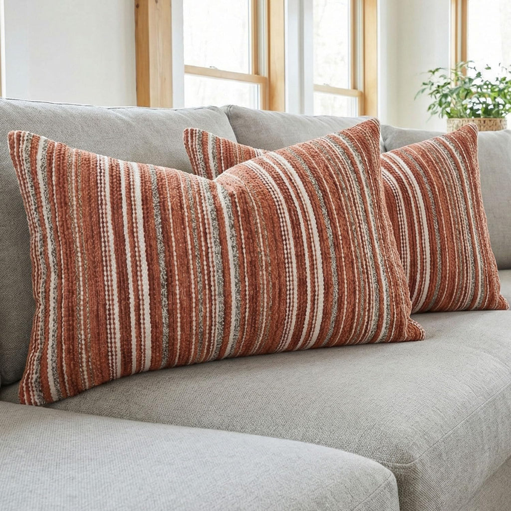 BOYSUM Set of 2 Striped Chenille Throw Pillow Covers 12x20 Inches Premium Plush Textured Decorative Cushion Covers Reinforced Hidden Zipper Mid-Century Modern Farmhouse Decor for Couch Sofa Black