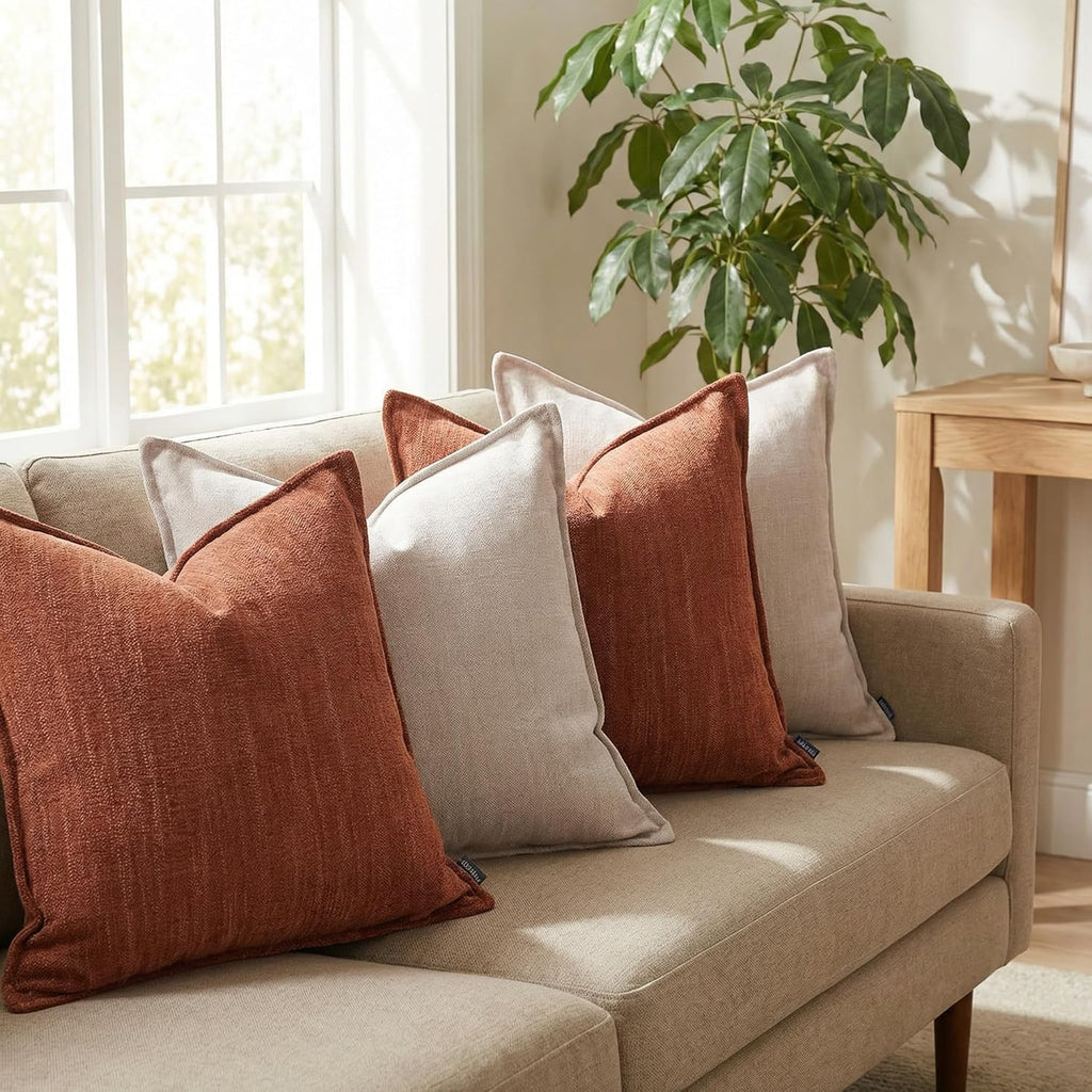 BOYSUM 12x20 Inches Throw Pillow Covers Set of 4 Soft Textured Chenille Decorative Cushion Cases for Couch Sofa Bed Modern Farmhouse Neutral Accent Covers with Hidden Zipper Beige Orange
