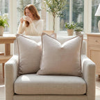 BOYSUM 12x20 Pillow Covers Set of 2 Chenille Linen Textured Throw Pillow Covers for Couch Sofa Hidden Zipper Decorative Cushion Cases Modern Farmhouse Neutral Home Decor Beige