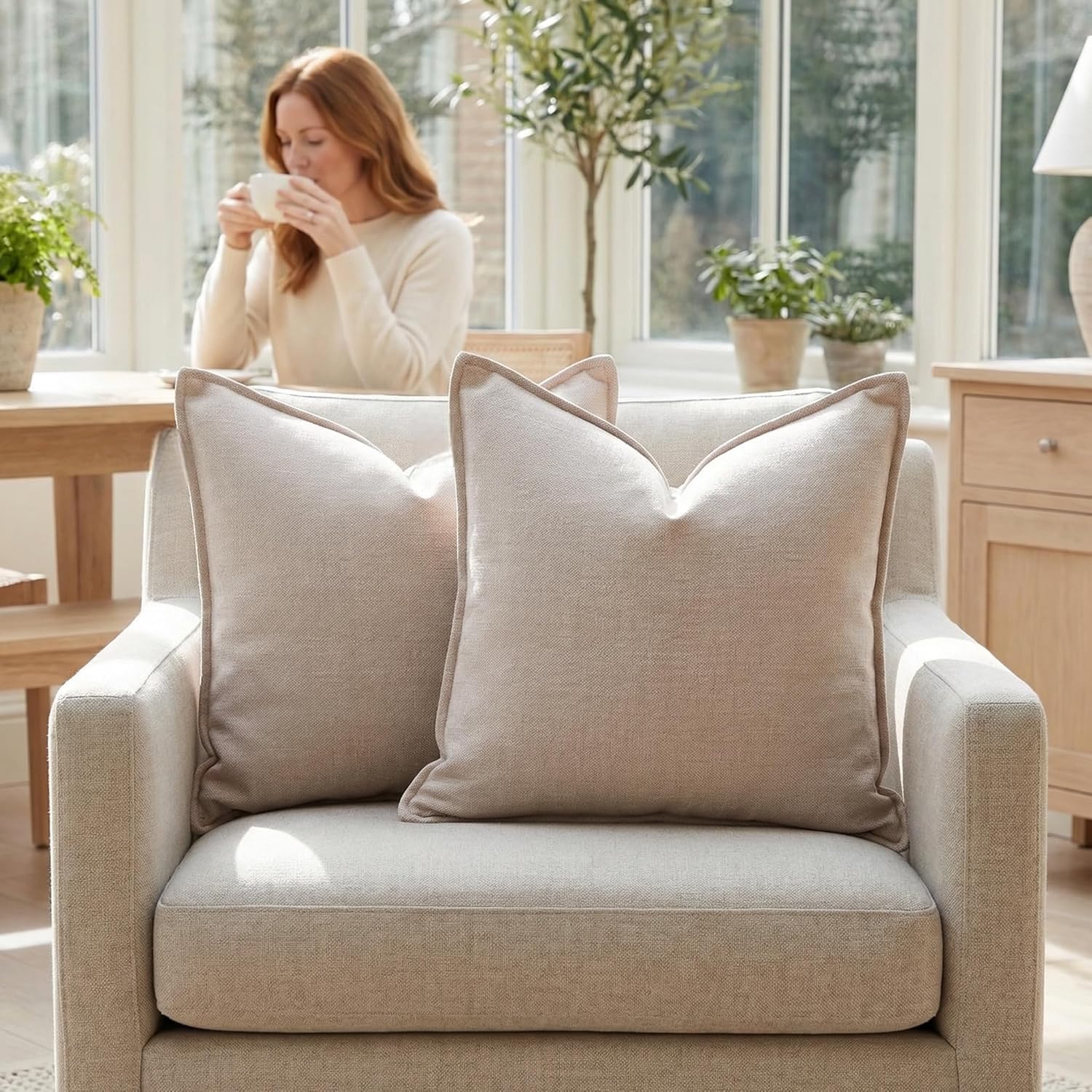 BOYSUM 12x20 Pillow Covers Set of 2 Chenille Linen Textured Throw Pillow Covers for Couch Sofa Hidden Zipper Decorative Cushion Cases Modern Farmhouse Neutral Home Decor Beige