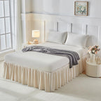 Uozzi Bedding Bed Skirt King Size Three Fabric Sides Elastic Dust Ruffled Bed Skirt with Split Corners, Full Ruffles Bed Skirts 18 Inch Drop with Platform, 18'' King Cream White