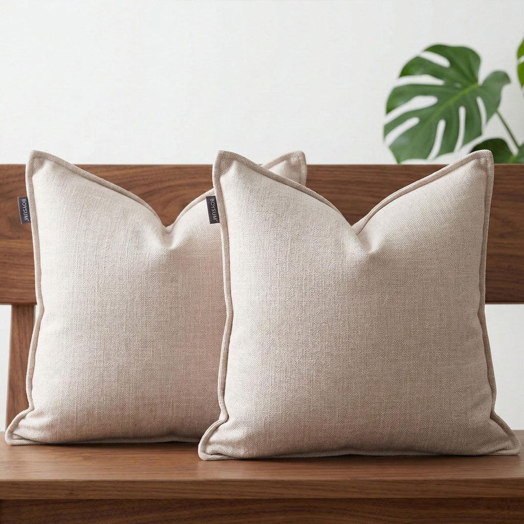 BOYSUM 12x20 Pillow Covers Set of 2 Chenille Linen Textured Throw Pillow Covers for Couch Sofa Hidden Zipper Decorative Cushion Cases Modern Farmhouse Neutral Home Decor Beige