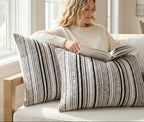 BOYSUM Set of 2 Striped Chenille Throw Pillow Covers 12x20 Inches Premium Plush Textured Decorative Cushion Covers Reinforced Hidden Zipper Mid-Century Modern Farmhouse Decor for Couch Sofa Black