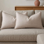 BOYSUM 12x20 Pillow Covers Set of 2 Chenille Linen Textured Throw Pillow Covers for Couch Sofa Hidden Zipper Decorative Cushion Cases Modern Farmhouse Neutral Home Decor Beige