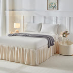 Uozzi Bedding Bed Skirt King Size Three Fabric Sides Elastic Dust Ruffled Bed Skirt with Split Corners, Full Ruffles Bed Skirts 18 Inch Drop with Platform, 18'' King Cream White
