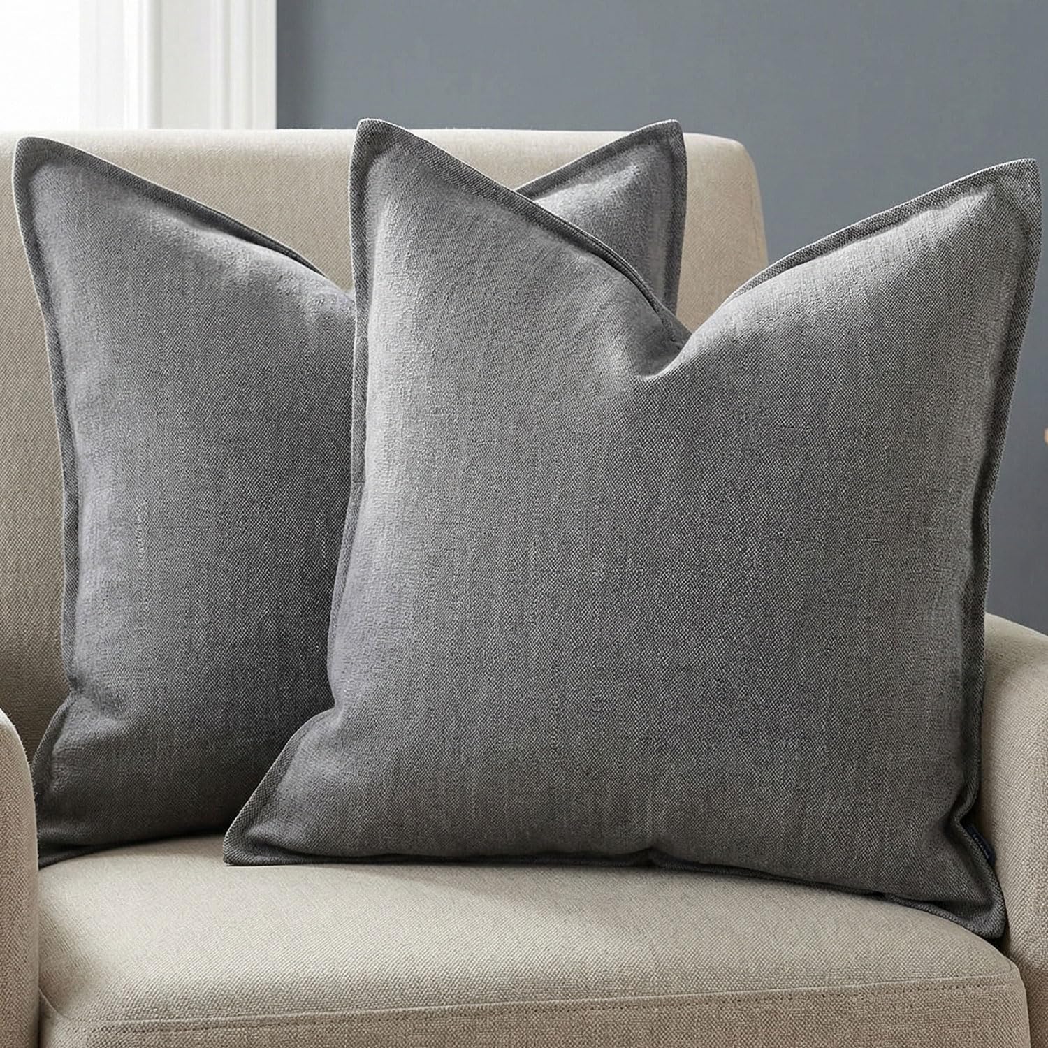 BOYSUM 12x20 Pillow Covers Set of 2 Chenille Linen Textured Throw Pillow Covers for Couch Sofa Hidden Zipper Decorative Cushion Cases Modern Farmhouse Neutral Home Decor Beige
