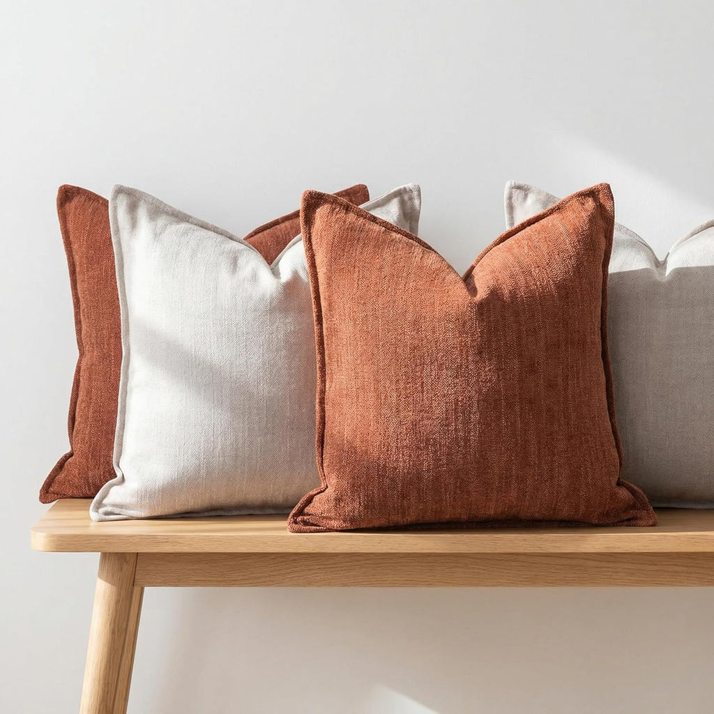 BOYSUM 12x20 Inches Throw Pillow Covers Set of 4 Soft Textured Chenille Decorative Cushion Cases for Couch Sofa Bed Modern Farmhouse Neutral Accent Covers with Hidden Zipper Beige Orange