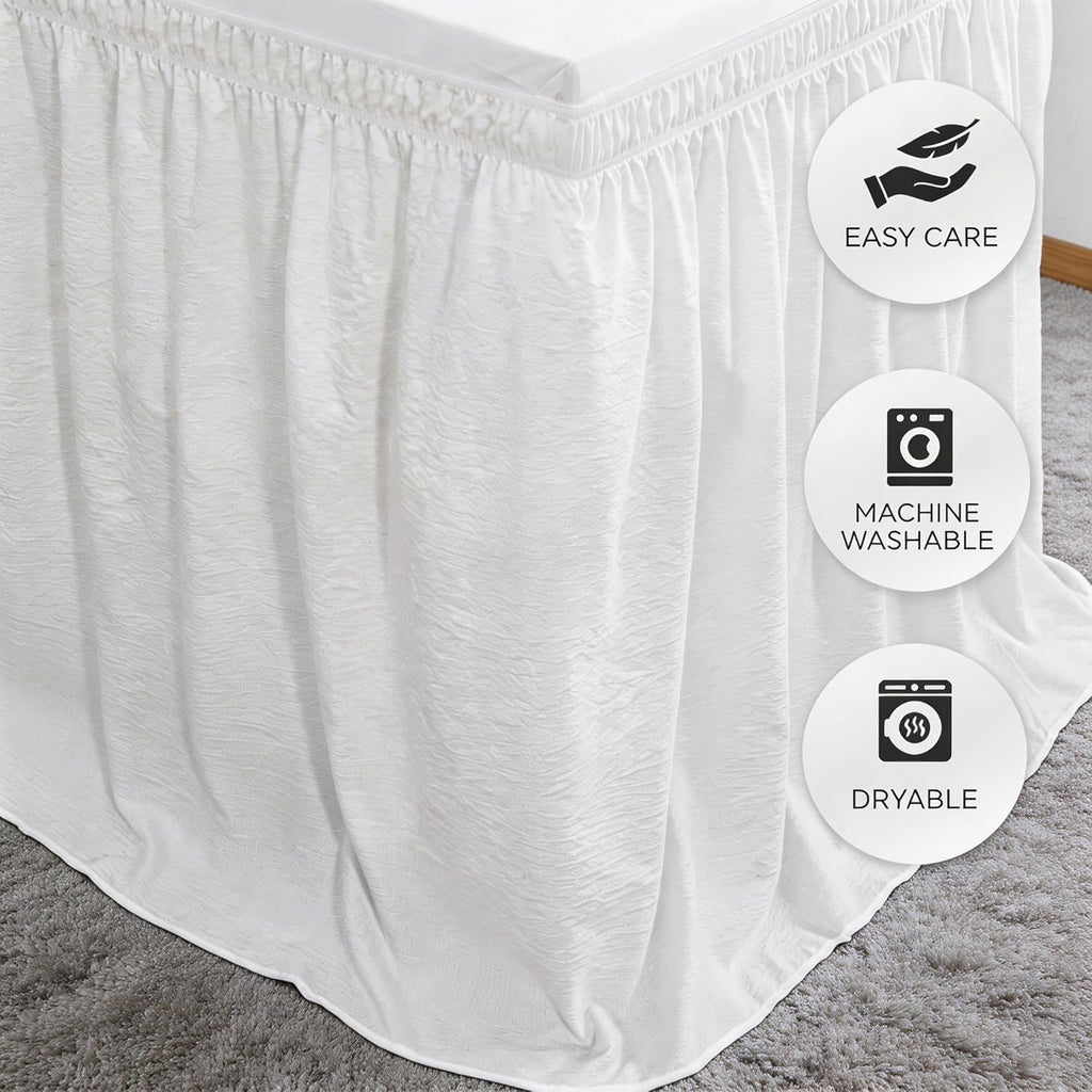 RIMELA Dorm College Bed Skirt Twin XL 36 Inch Drop, No-Slip Elastic Wrap Around Dust Ruffle, Soft Cotton-Like Fabric, Hides Under Bed Storage, Easy Install Machine Washable White