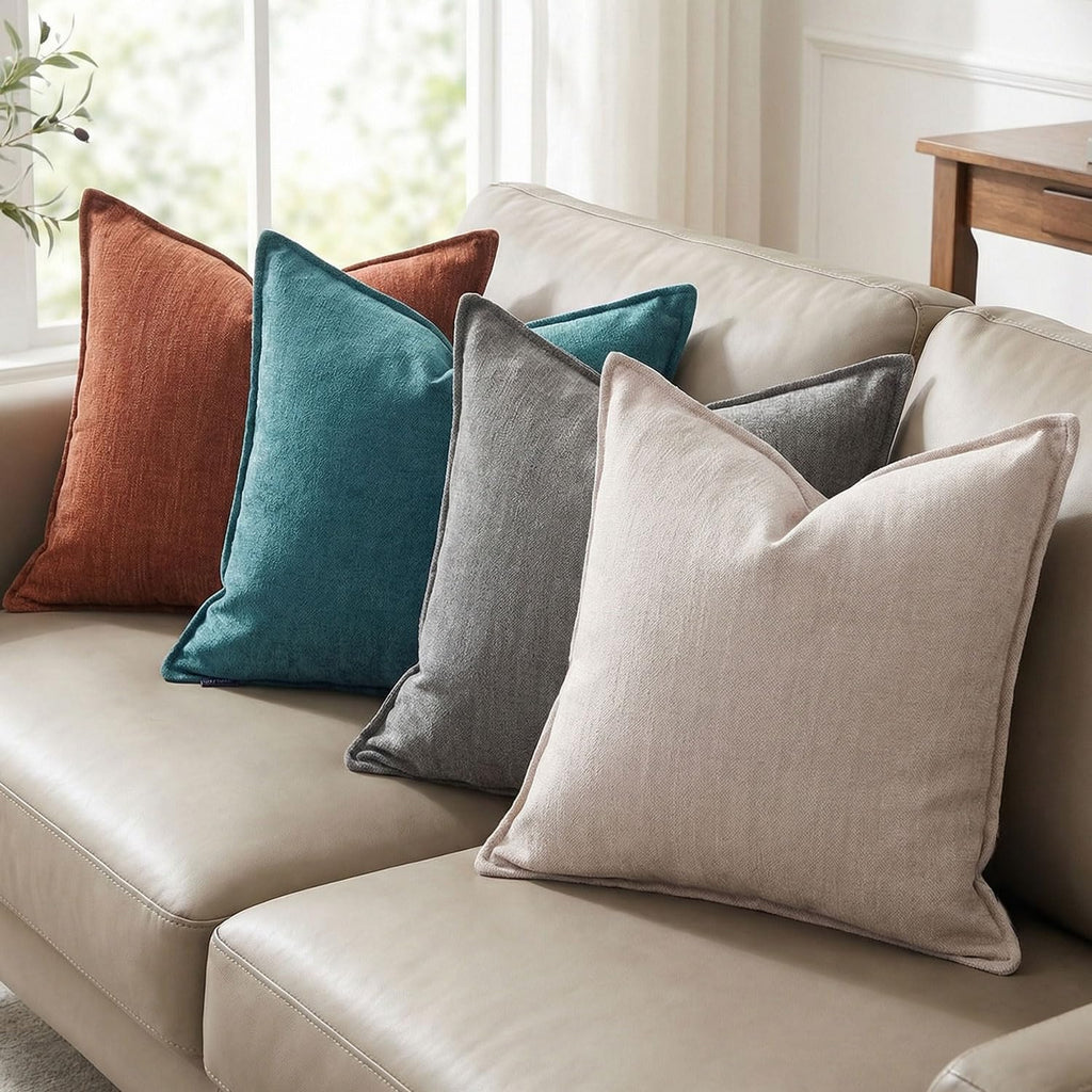 BOYSUM 12x20 Inches Throw Pillow Covers Set of 4 Soft Textured Chenille Decorative Cushion Cases for Couch Sofa Bed Modern Farmhouse Neutral Accent Covers with Hidden Zipper Beige Orange