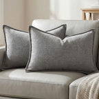 BOYSUM 12x20 Pillow Covers Set of 2 Chenille Linen Textured Throw Pillow Covers for Couch Sofa Hidden Zipper Decorative Cushion Cases Modern Farmhouse Neutral Home Decor Beige