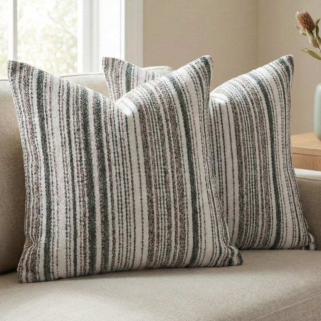BOYSUM Set of 2 Striped Chenille Throw Pillow Covers 12x20 Inches Premium Plush Textured Decorative Cushion Covers Reinforced Hidden Zipper Mid-Century Modern Farmhouse Decor for Couch Sofa Black