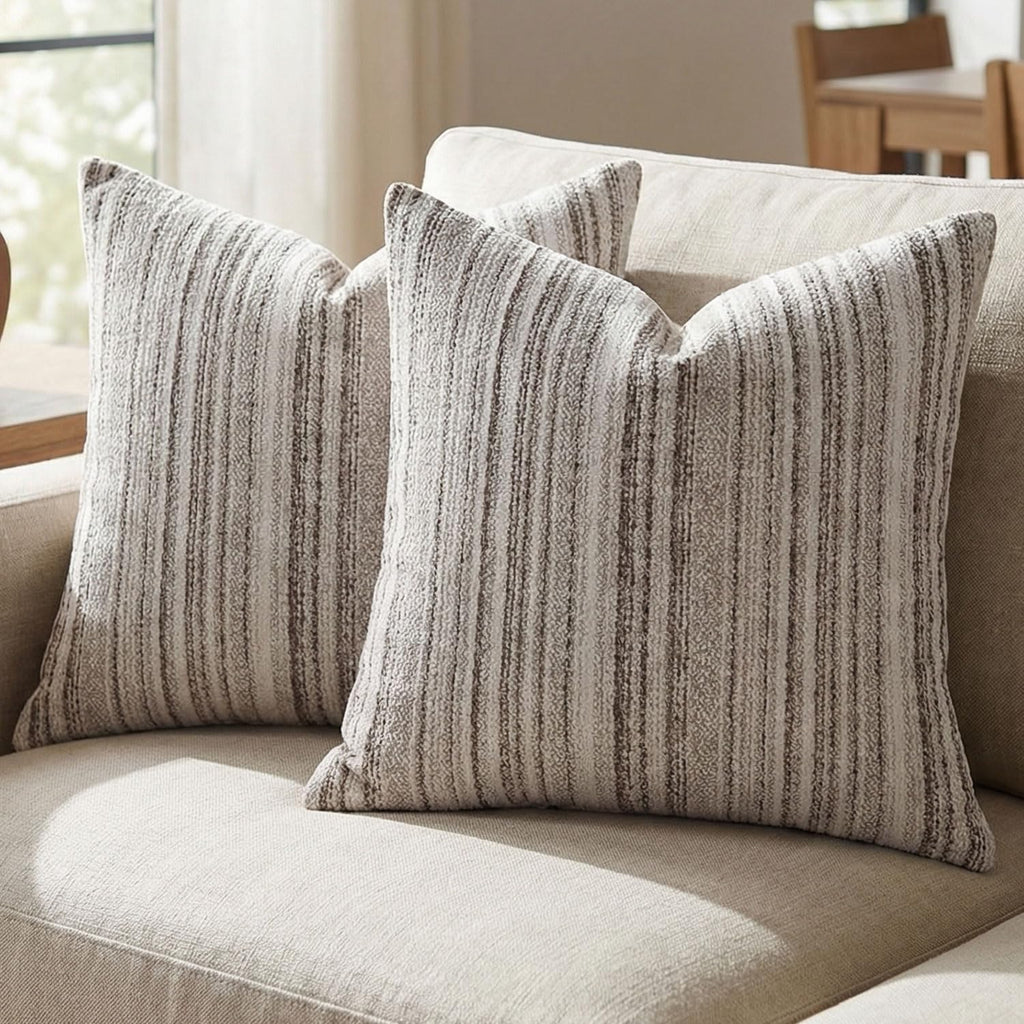 BOYSUM Set of 2 Striped Chenille Throw Pillow Covers 12x20 Inches Premium Plush Textured Decorative Cushion Covers Reinforced Hidden Zipper Mid-Century Modern Farmhouse Decor for Couch Sofa Black