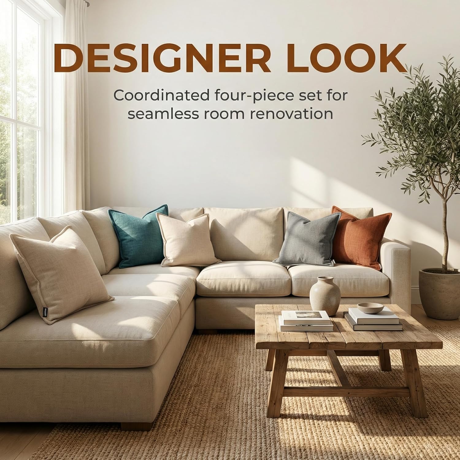 BOYSUM 12x20 Pillow Covers Set of 2 Chenille Linen Textured Throw Pillow Covers for Couch Sofa Hidden Zipper Decorative Cushion Cases Modern Farmhouse Neutral Home Decor Beige