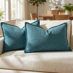 BOYSUM 12x20 Pillow Covers Set of 2 Chenille Linen Textured Throw Pillow Covers for Couch Sofa Hidden Zipper Decorative Cushion Cases Modern Farmhouse Neutral Home Decor Beige