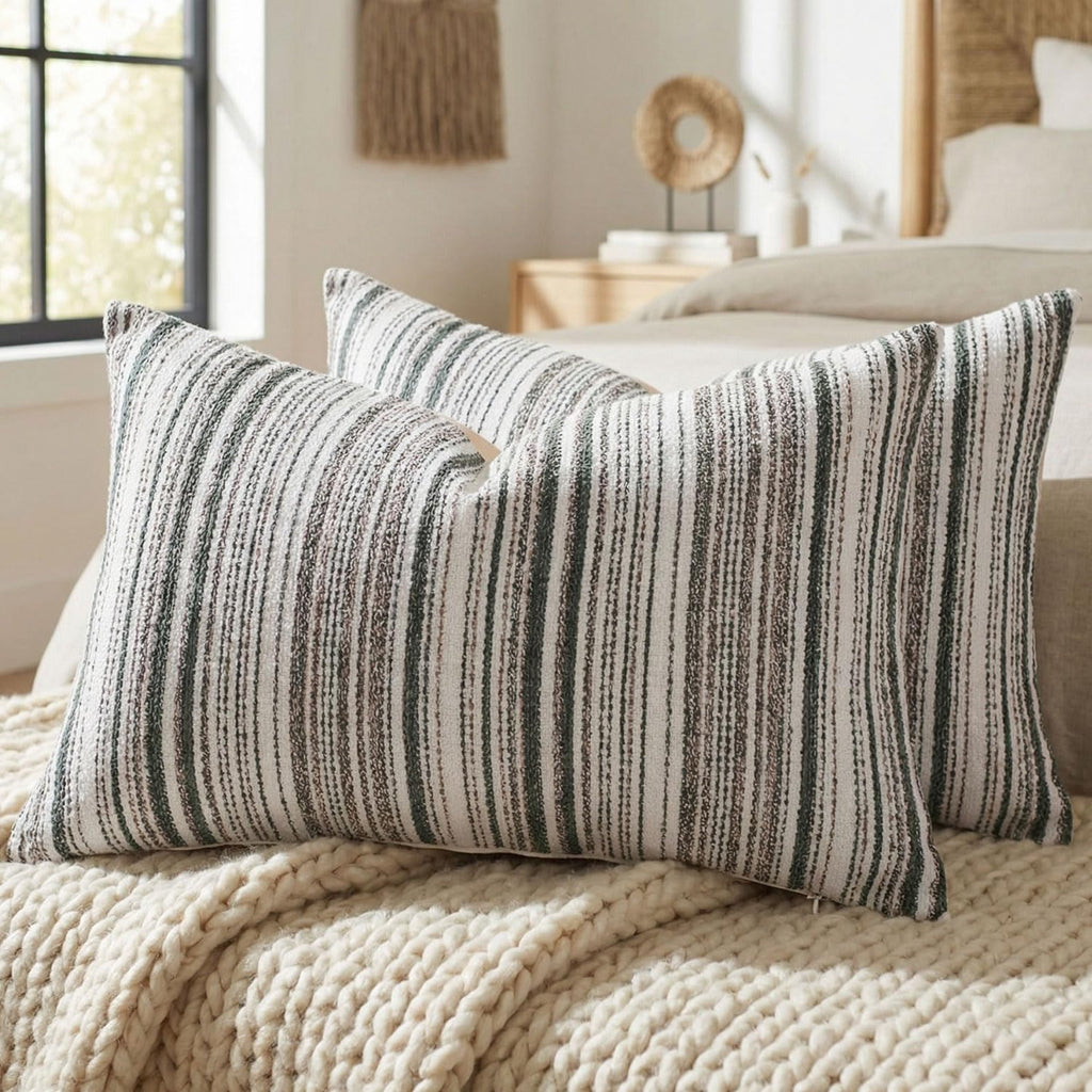 BOYSUM Set of 2 Striped Chenille Throw Pillow Covers 12x20 Inches Premium Plush Textured Decorative Cushion Covers Reinforced Hidden Zipper Mid-Century Modern Farmhouse Decor for Couch Sofa Black