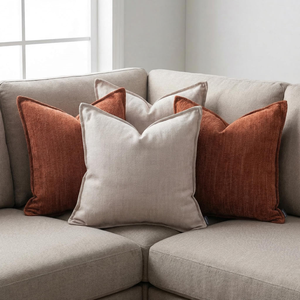 BOYSUM 12x20 Inches Throw Pillow Covers Set of 4 Soft Textured Chenille Decorative Cushion Cases for Couch Sofa Bed Modern Farmhouse Neutral Accent Covers with Hidden Zipper Beige Orange