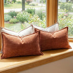 BOYSUM 12x20 Inches Throw Pillow Covers Set of 4 Soft Textured Chenille Decorative Cushion Cases for Couch Sofa Bed Modern Farmhouse Neutral Accent Covers with Hidden Zipper Beige Orange