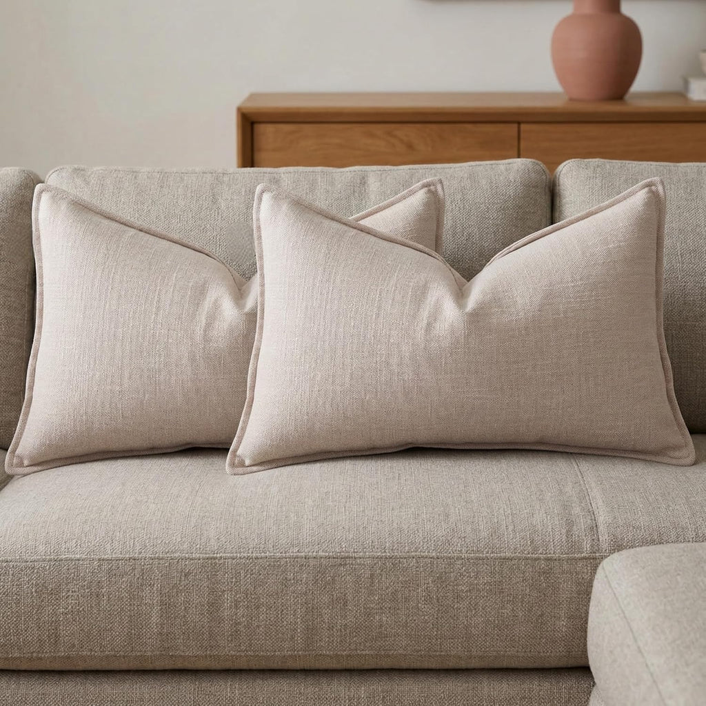BOYSUM 12x20 Pillow Covers Set of 2 Chenille Linen Textured Throw Pillow Covers for Couch Sofa Hidden Zipper Decorative Cushion Cases Modern Farmhouse Neutral Home Decor Beige