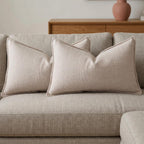 BOYSUM 12x20 Pillow Covers Set of 2 Chenille Linen Textured Throw Pillow Covers for Couch Sofa Hidden Zipper Decorative Cushion Cases Modern Farmhouse Neutral Home Decor Beige